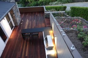 Landscaped deck with entertainment area and garden