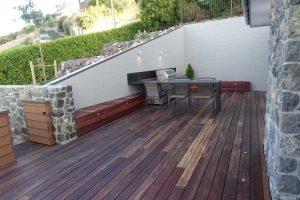 Decking with an outdoor kitchen and bbq area